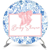 Aperturee - Flower Pattern Bowknot Round Baby Shower Backdrop